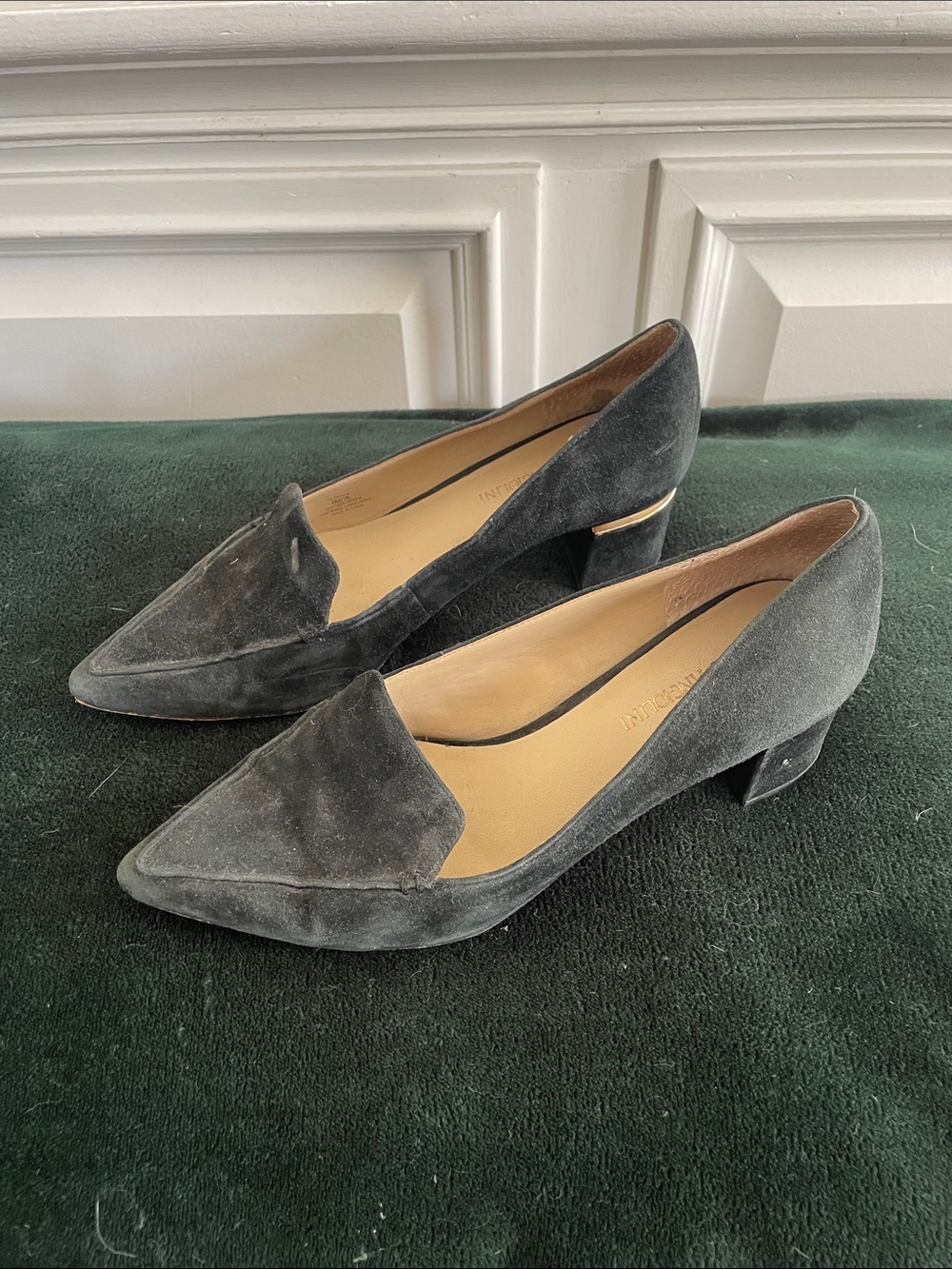 Enzo Angiolini Charcoal Suede Pointed Toe Low Heel Loafers